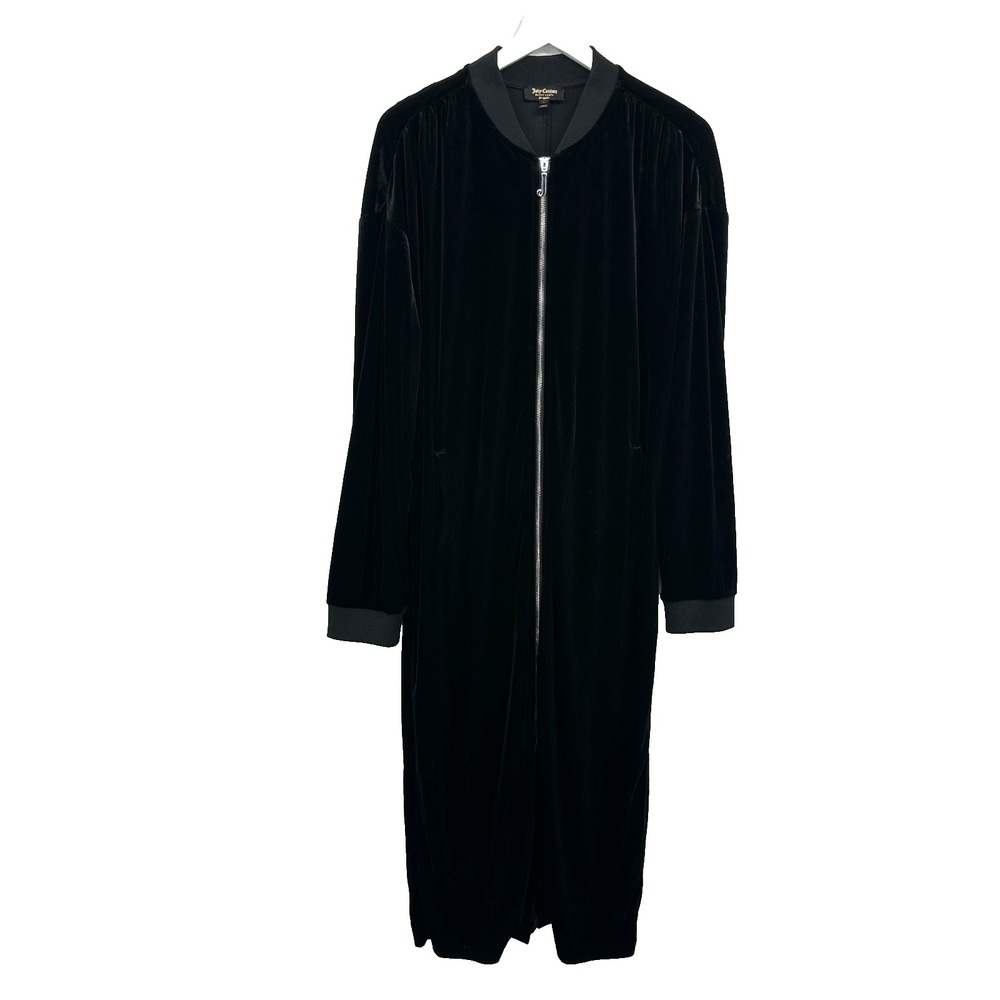 Juicy Couture Velvet Longline Bomber Jacket Duster Size Large Stretch Pockets‎